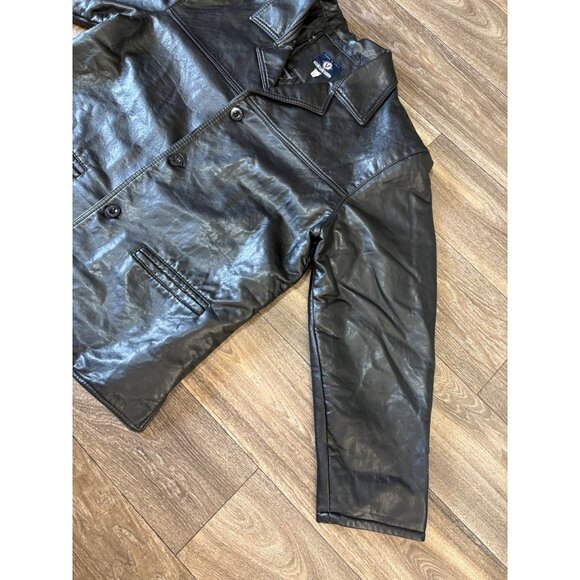 V MADE IN ITALY MENS FAUX LEATHER JACKET XL BLACK BUTTONS FRONT & IN POCKETS - Picture 3 of 12